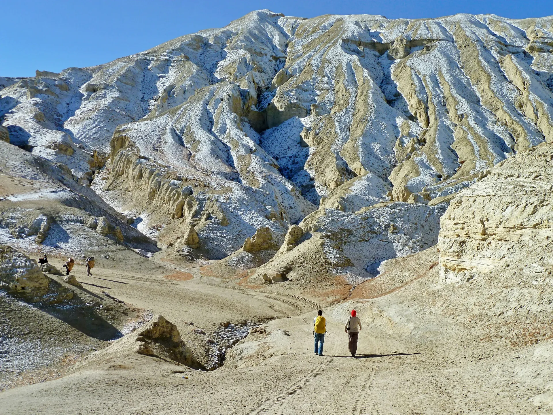 Hikers in the Mustang highland terrain